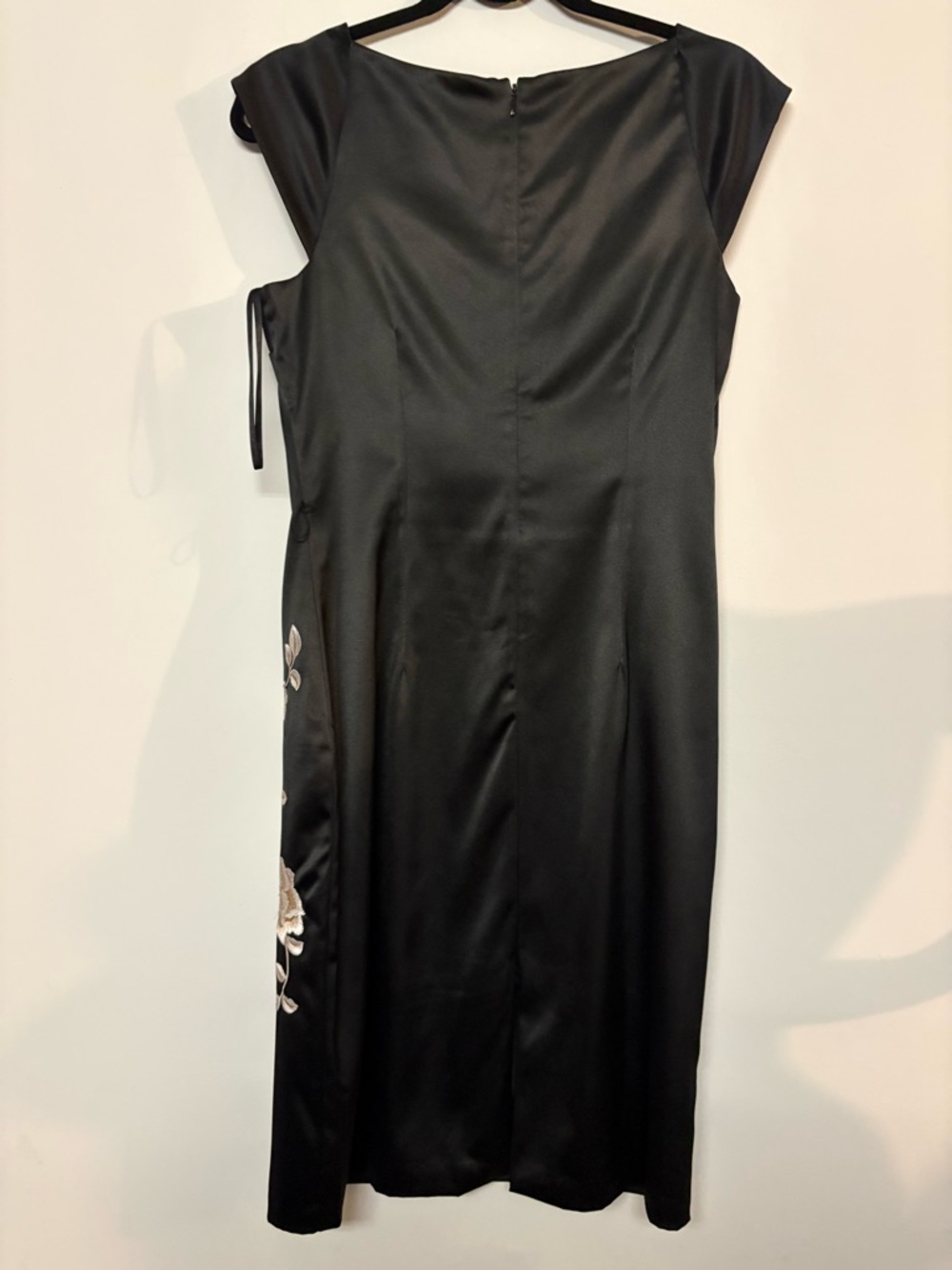 White House Black Market Black Midi Dress with Cream Floral Embroidery - Picture 7 of 9